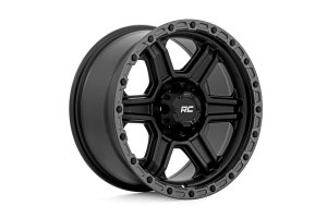 Wheel - Rough Country - 79 Series, 17x8.5, 6x5.5, 0mm Offset, 6-Spoke Design - Semi Gloss Black w/Gunmetal Ring